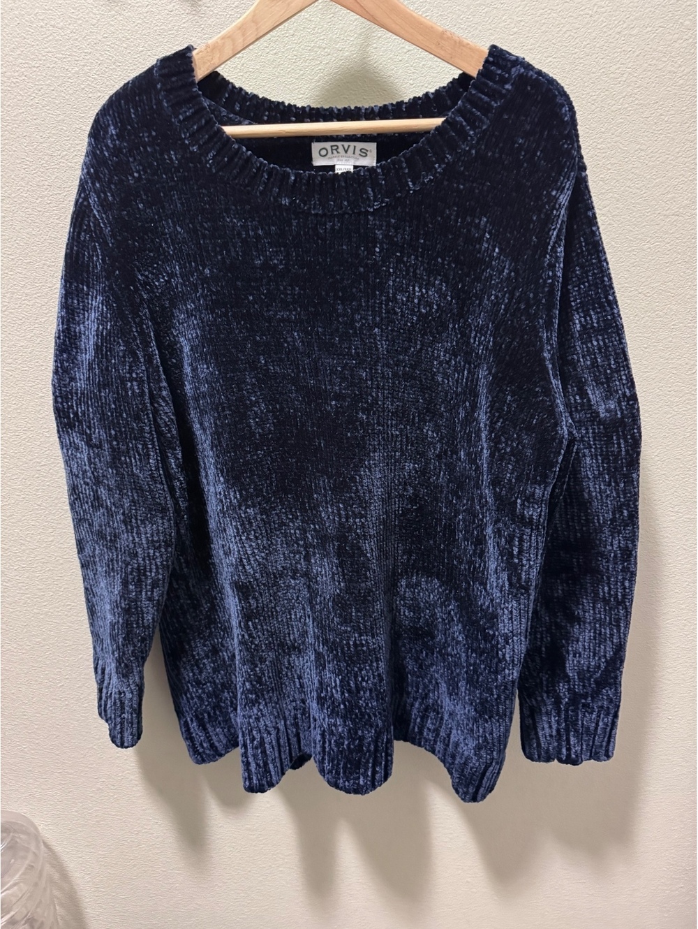 Orvis Women’s XXL Navy Blue Chenille Boatneck Sweater Soft Plush Pullover 2XL